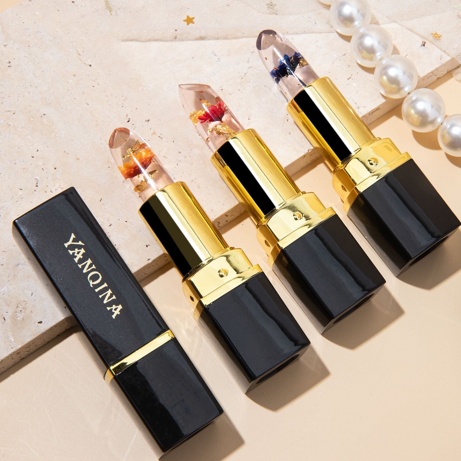 Petal Flower Color Changing No Stain On Cup Temperature Change Lipstick Three-color Jelly Lipstick Petal Flower Color Changing No Stain On Cup Temperature Change Lipstick Three-color Jelly Lipstick